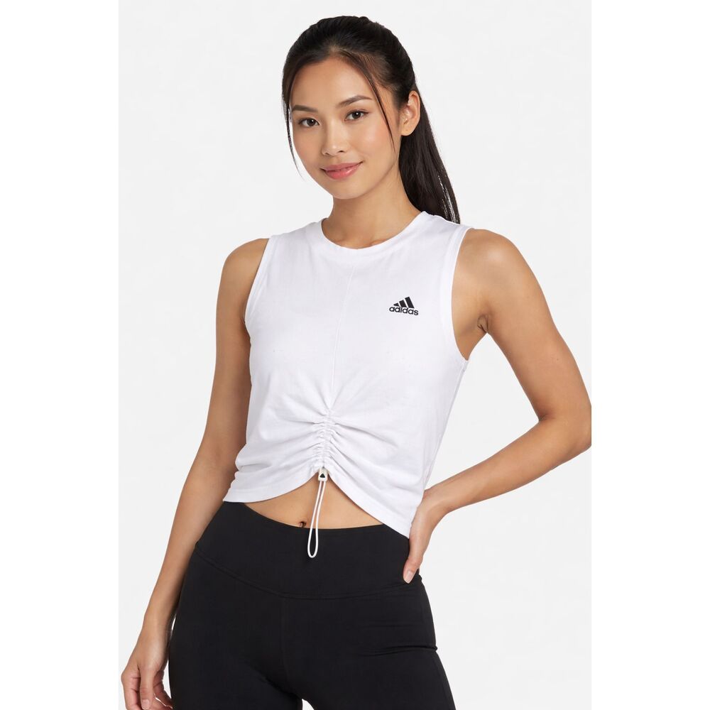 Adidas Women’s White Center Cinch Sleeveless Multi-Sport Crop Top Size M NWT #3